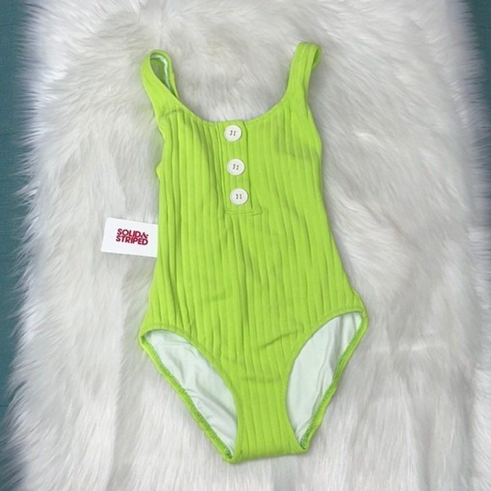 SOLID AND STRIPED Womens The Anne-Marie in Chartreuse Rib Button Swimsuit Sz XS - Picture 5 of 10